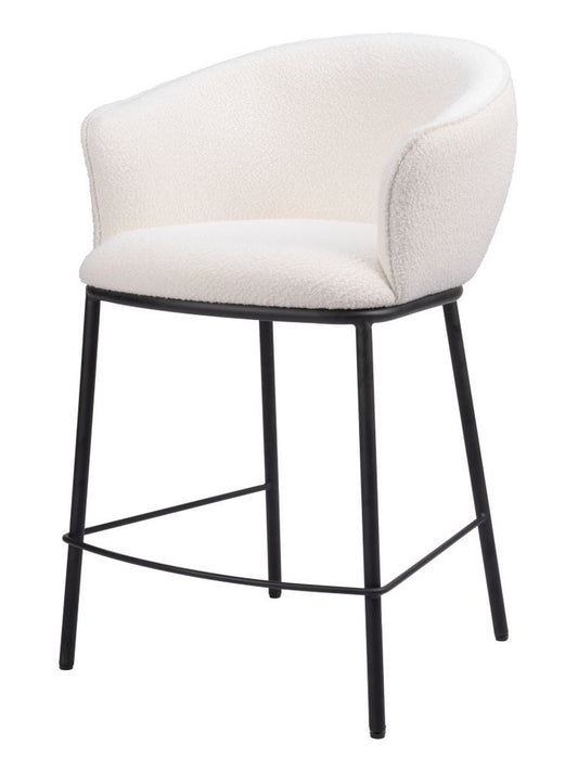 26" Ivory And Black Shearling And Fabric And Steel Counter Height Bar Chair