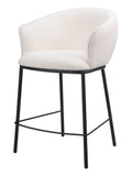 26" Ivory And Black Shearling And Fabric And Steel Counter Height Bar Chair