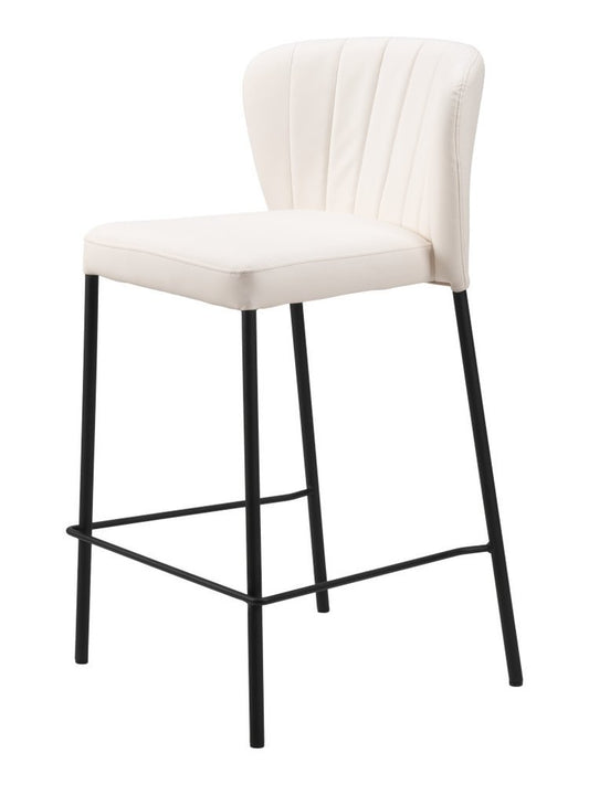 Set of Two 26" Cream And Black Faux Leather And Fabric And Steel Counter Height Bar Chairs