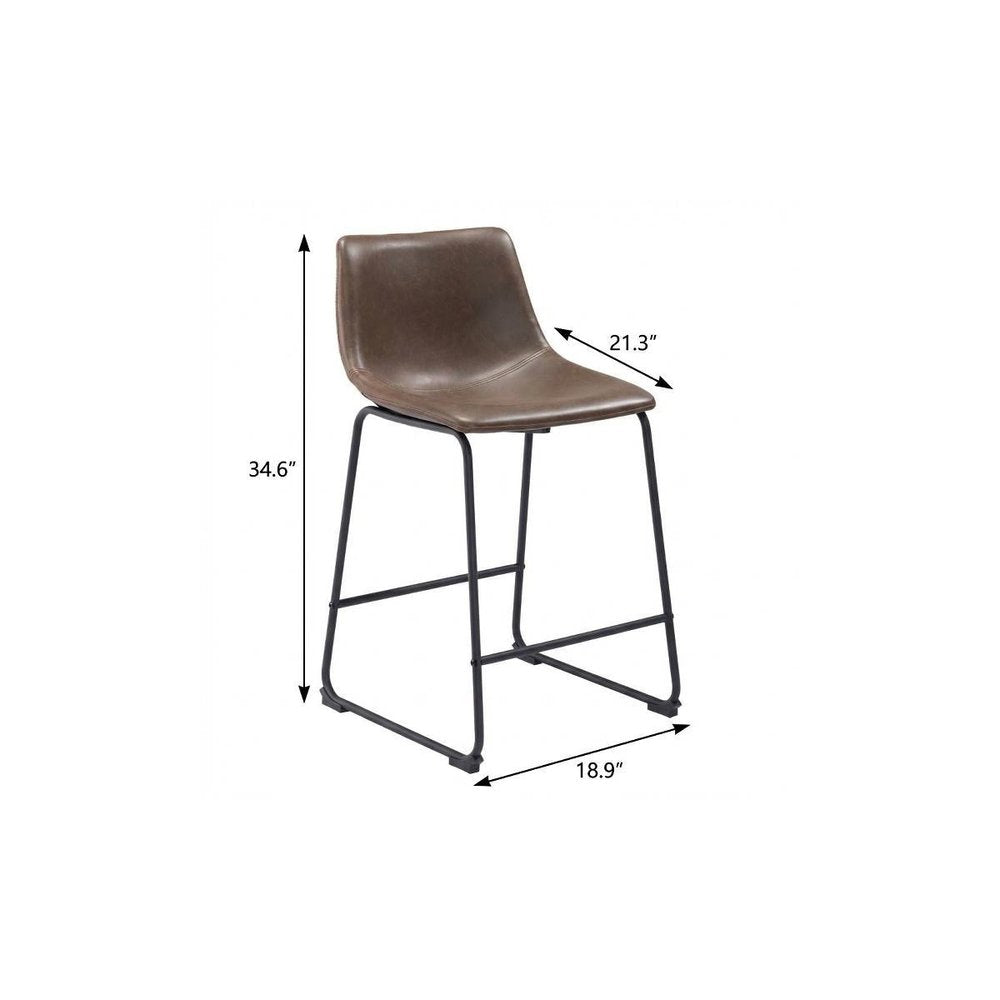 Set of Two 24" Espresso and Black Faux Leather and Steel Counter Height Bar Chairs