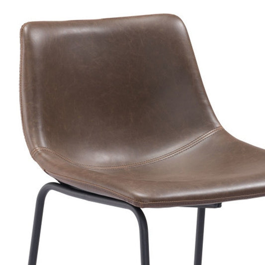 Set of Two 24" Espresso And Black Faux Leather And Steel Counter Height Bar Chairs