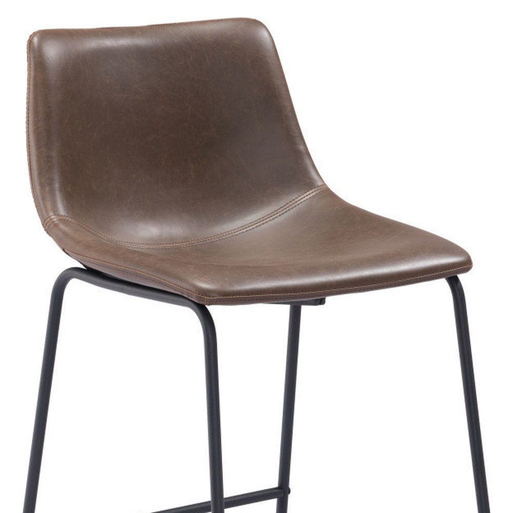Set of Two 24" Espresso and Black Faux Leather and Steel Counter Height Bar Chairs