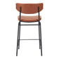 Set of Two 30" Brown and Black Faux Leather and Steel Low Back Bar Height Bar Chairs