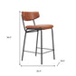 Set of Two 30" Brown and Black Faux Leather and Steel Low Back Bar Height Bar Chairs