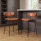 Set of Two 30" Brown and Black Faux Leather and Steel Low Back Bar Height Bar Chairs