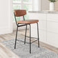 Set of Two 30" Brown and Black Faux Leather and Steel Low Back Bar Height Bar Chairs