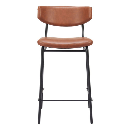 Set of Two 30" Brown and Black Faux Leather and Steel Low Back Bar Height Bar Chairs