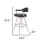 30" Black And Silver Faux Leather And Stainless Steel Bar Height Swivel Bar Chair