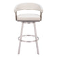 31" White And Silver Faux Leather And Stainless Steel Bar Height Swivel Bar Chair