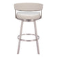 31" White And Silver Faux Leather And Stainless Steel Bar Height Swivel Bar Chair