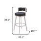 31" Black And Silver Faux Leather And Stainless Steel Low Back Bar Height Swivel Bar Chair