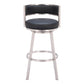 31" Black And Silver Faux Leather And Stainless Steel Low Back Bar Height Swivel Bar Chair