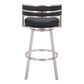 31" Black And Silver Faux Leather And Stainless Steel Low Back Bar Height Swivel Bar Chair