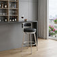 31" Black And Silver Faux Leather And Stainless Steel Low Back Bar Height Swivel Bar Chair