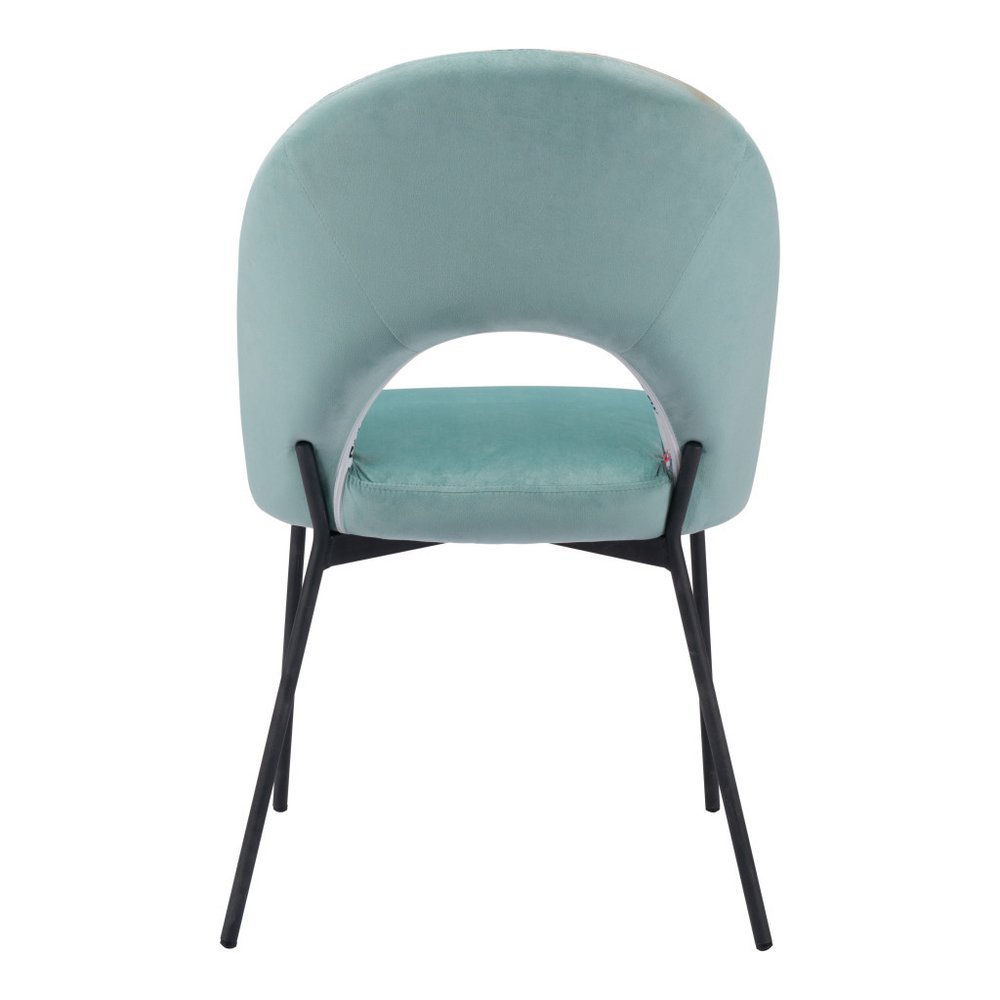 Set of Two Green and Black Velvet And Steel Tropical Floral Dining Side Chairs