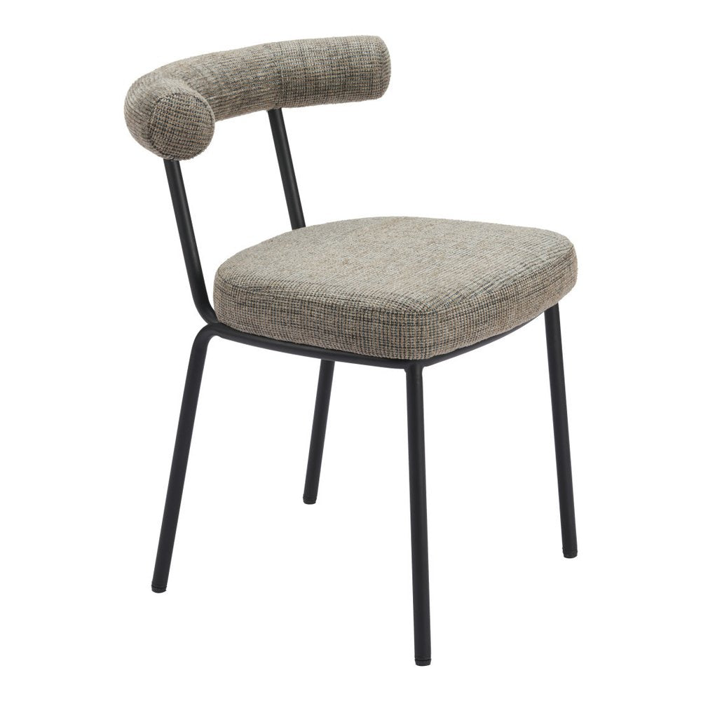 Set of Two Green and Black Upholstered Chenille Open Back Dining Side Chairs
