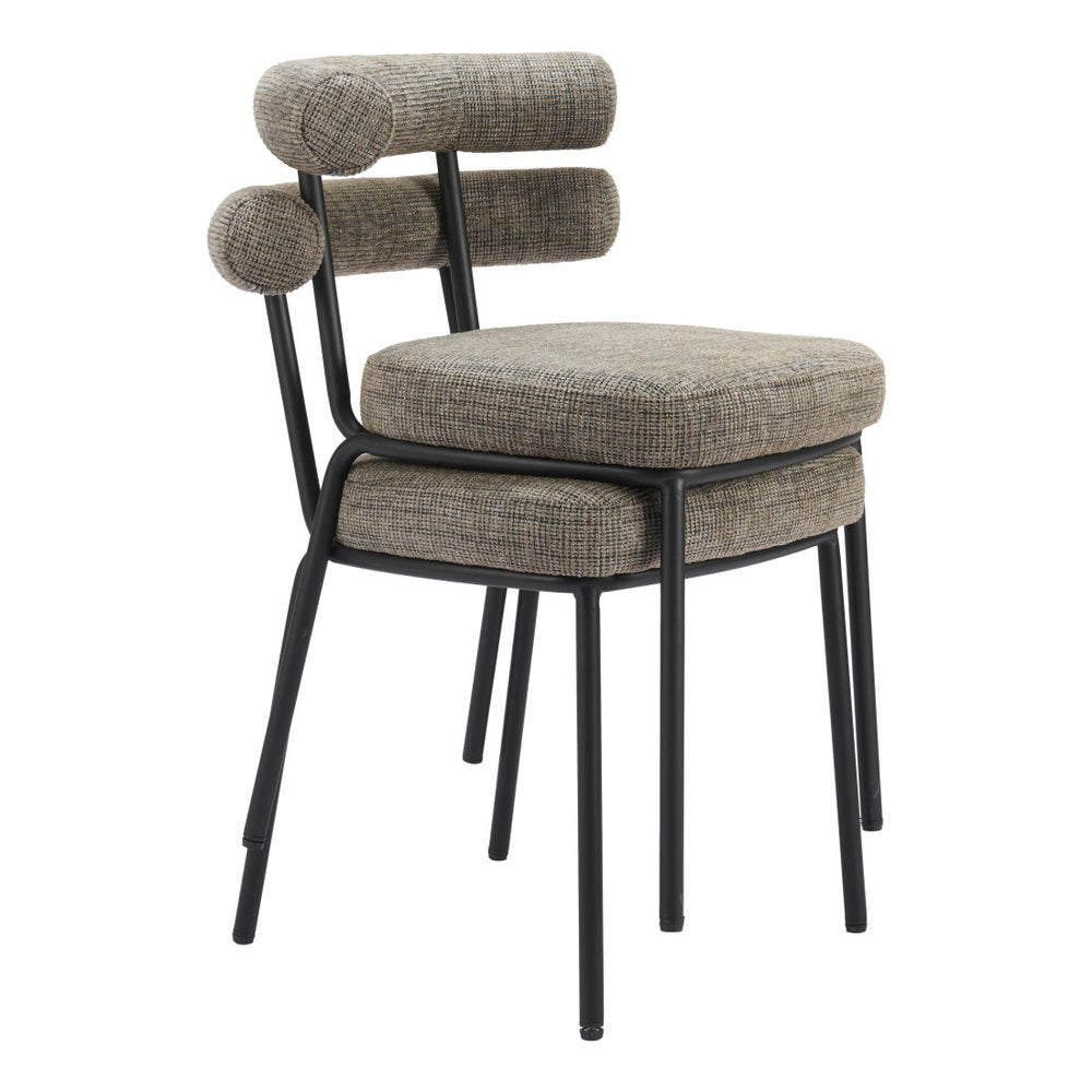 Set of Two Green and Black Upholstered Chenille Open Back Dining Side Chairs