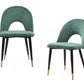 Set of Two Green Black and Gold Upholstered Velvet Open Back Dining Side Chairs