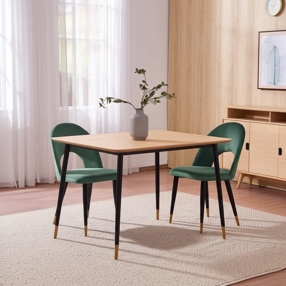 Set of Two Green Black and Gold Upholstered Velvet Open Back Dining Side Chairs