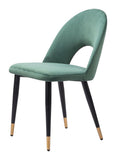 Set of Two Green Black and Gold Upholstered Velvet Open Back Dining Side Chairs