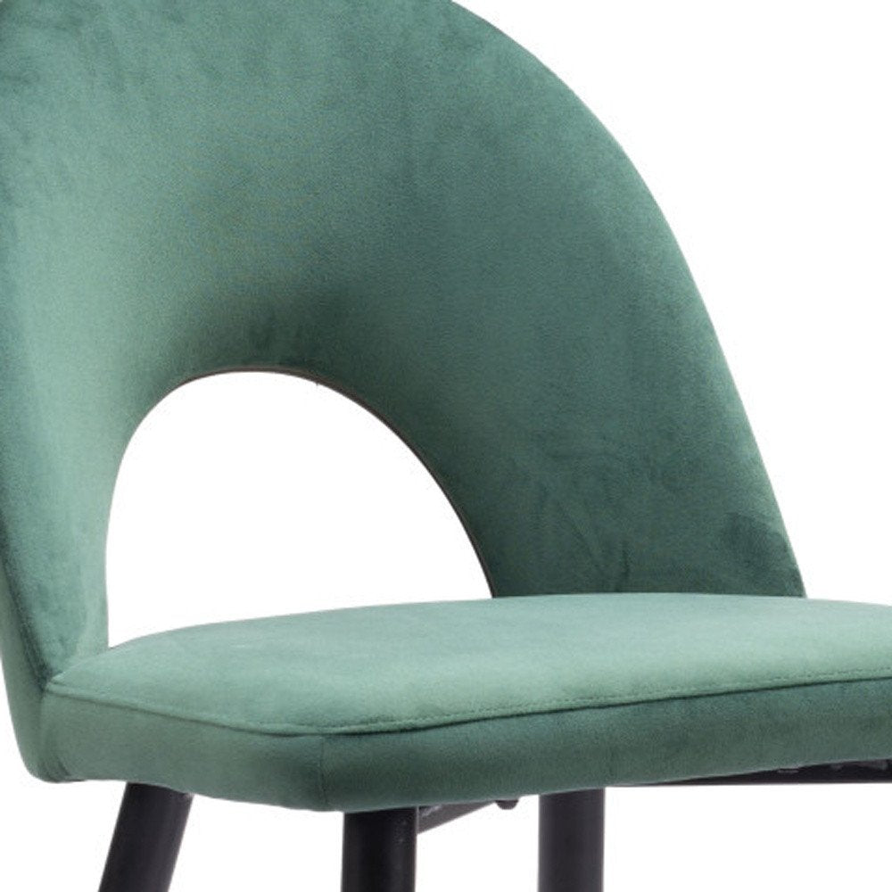 Set of Two Green Black and Gold Upholstered Velvet Open Back Dining Side Chairs