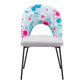 Set of Two Gray and Black Velvet And Steel Velvet And Steel Tropical Floral Dining Side Chairs