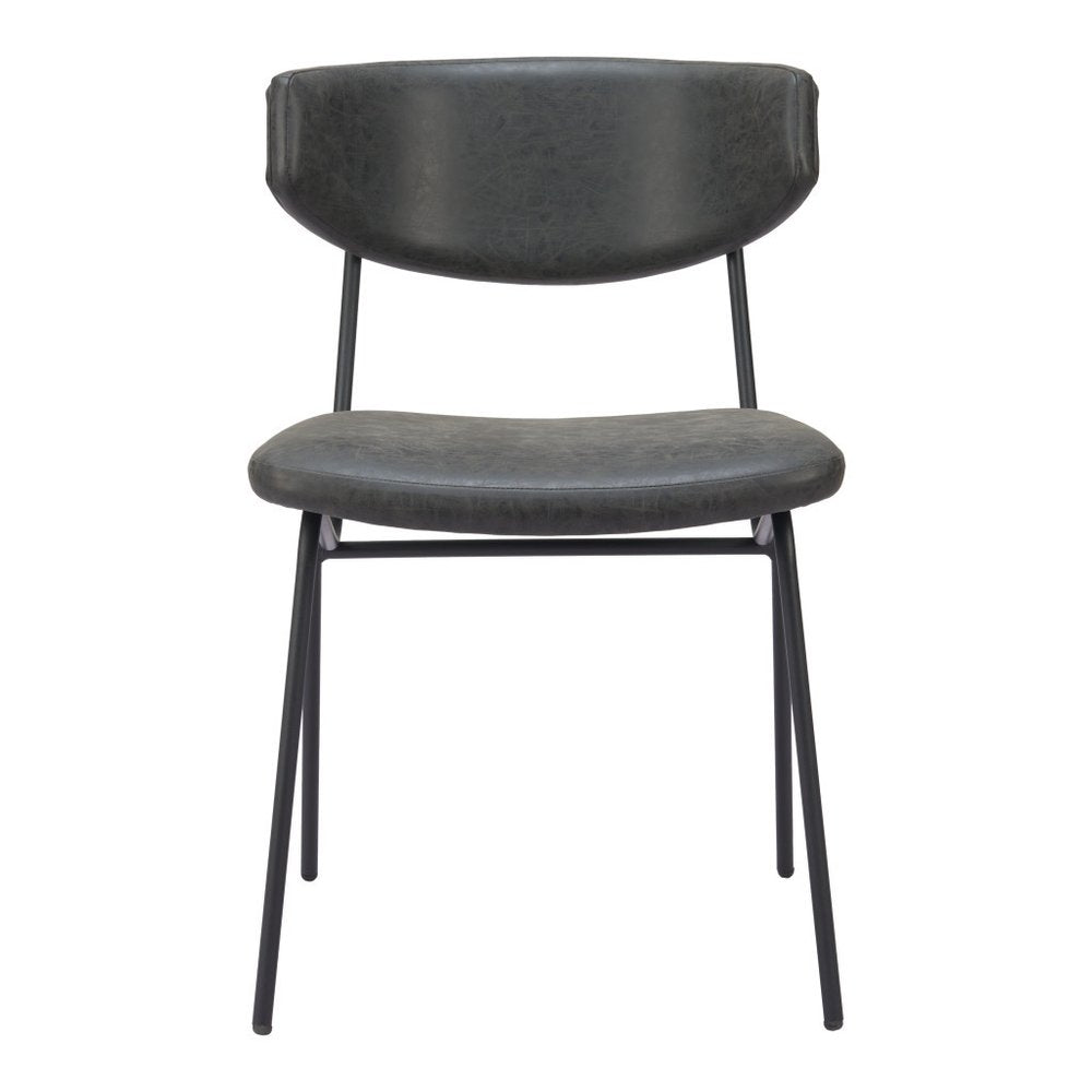 Set of Two Gray and Black Upholstered Faux Leather Open Back Dining Side Chairs