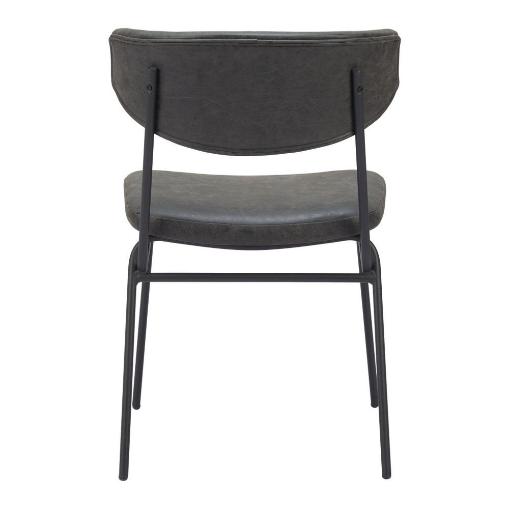 Set of Two Gray and Black Upholstered Faux Leather Open Back Dining Side Chairs