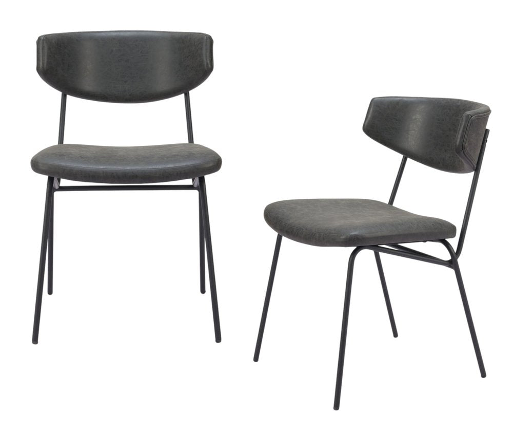 Set of Two Gray and Black Upholstered Faux Leather Open Back Dining Side Chairs