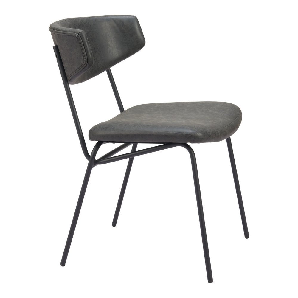 Set of Two Gray and Black Upholstered Faux Leather Open Back Dining Side Chairs