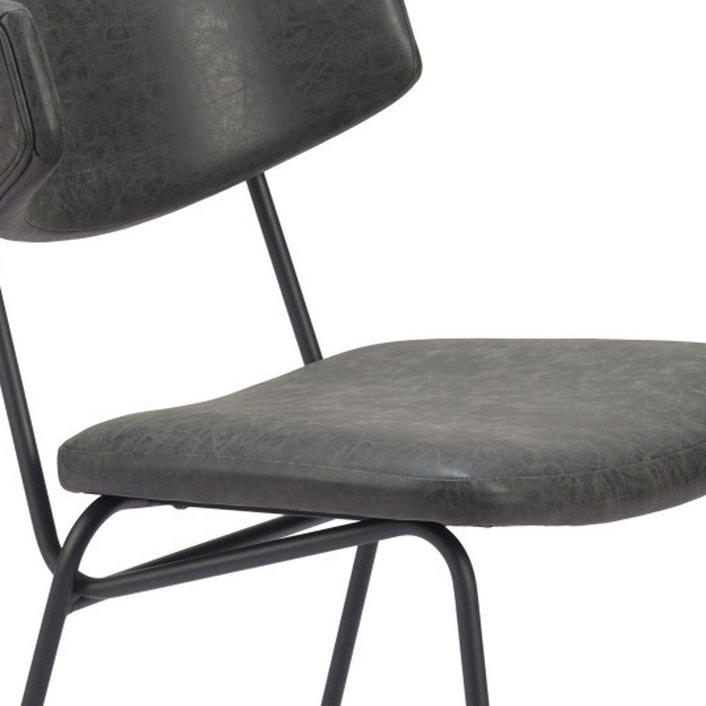 Set of Two Gray and Black Upholstered Faux Leather Open Back Dining Side Chairs