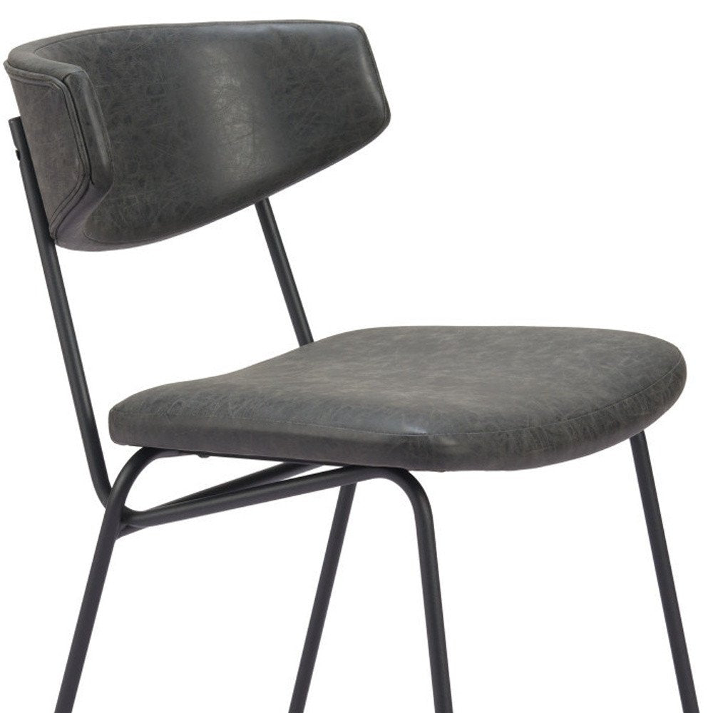 Set of Two Gray and Black Upholstered Faux Leather Open Back Dining Side Chairs