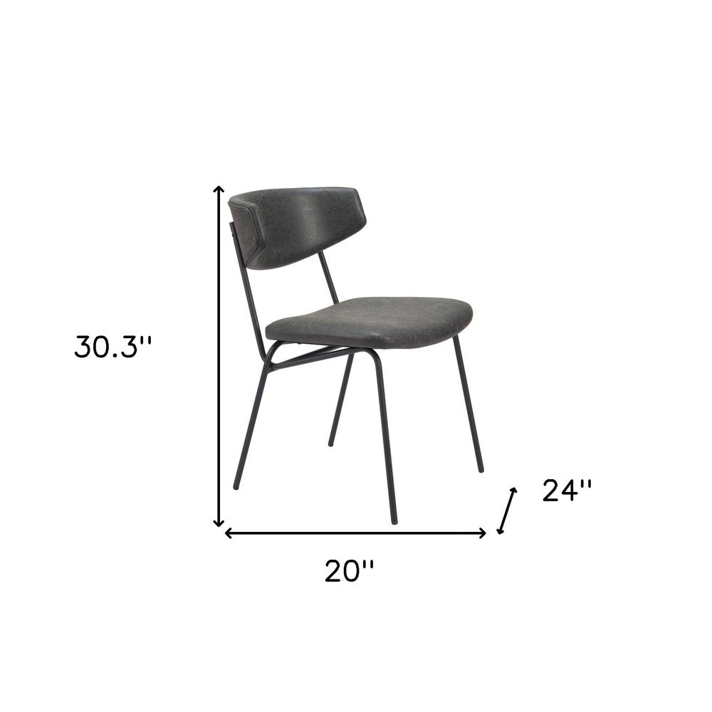 Set of Two Gray and Black Upholstered Faux Leather Open Back Dining Side Chairs