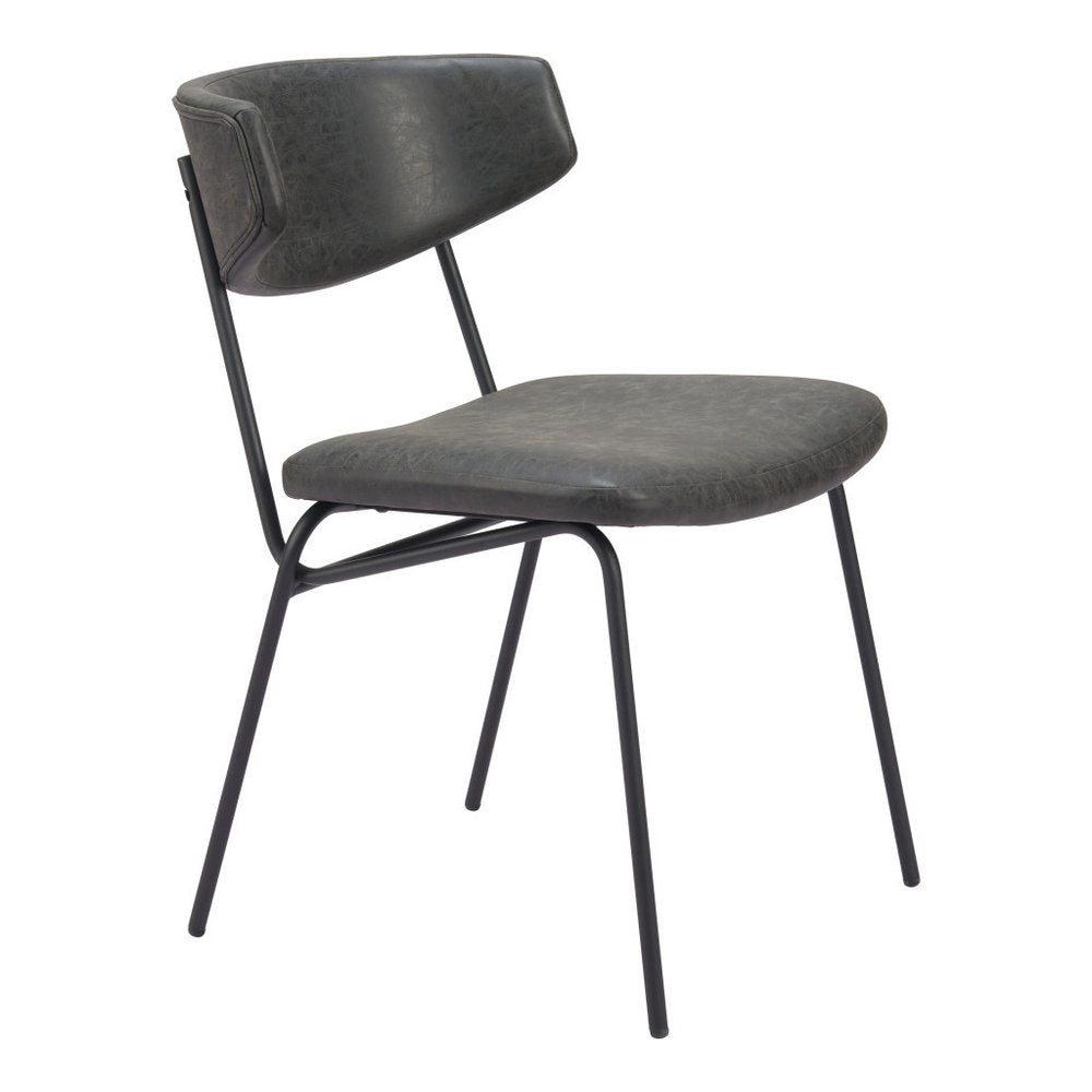 Set of Two Gray and Black Upholstered Faux Leather Open Back Dining Side Chairs