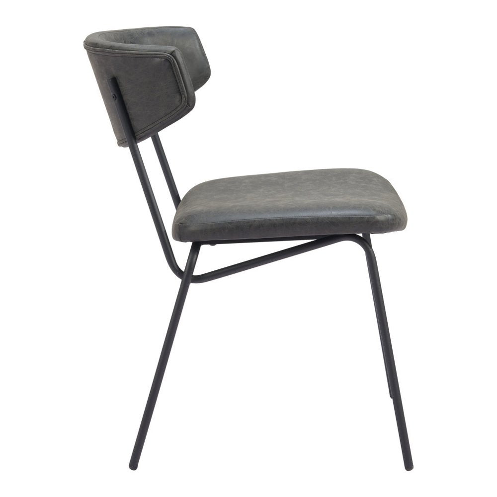 Set of Two Gray and Black Upholstered Faux Leather Open Back Dining Side Chairs