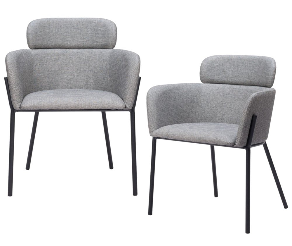 Set of Two Gray and Black Upholstered Faux Leather Dining Arm Chairs