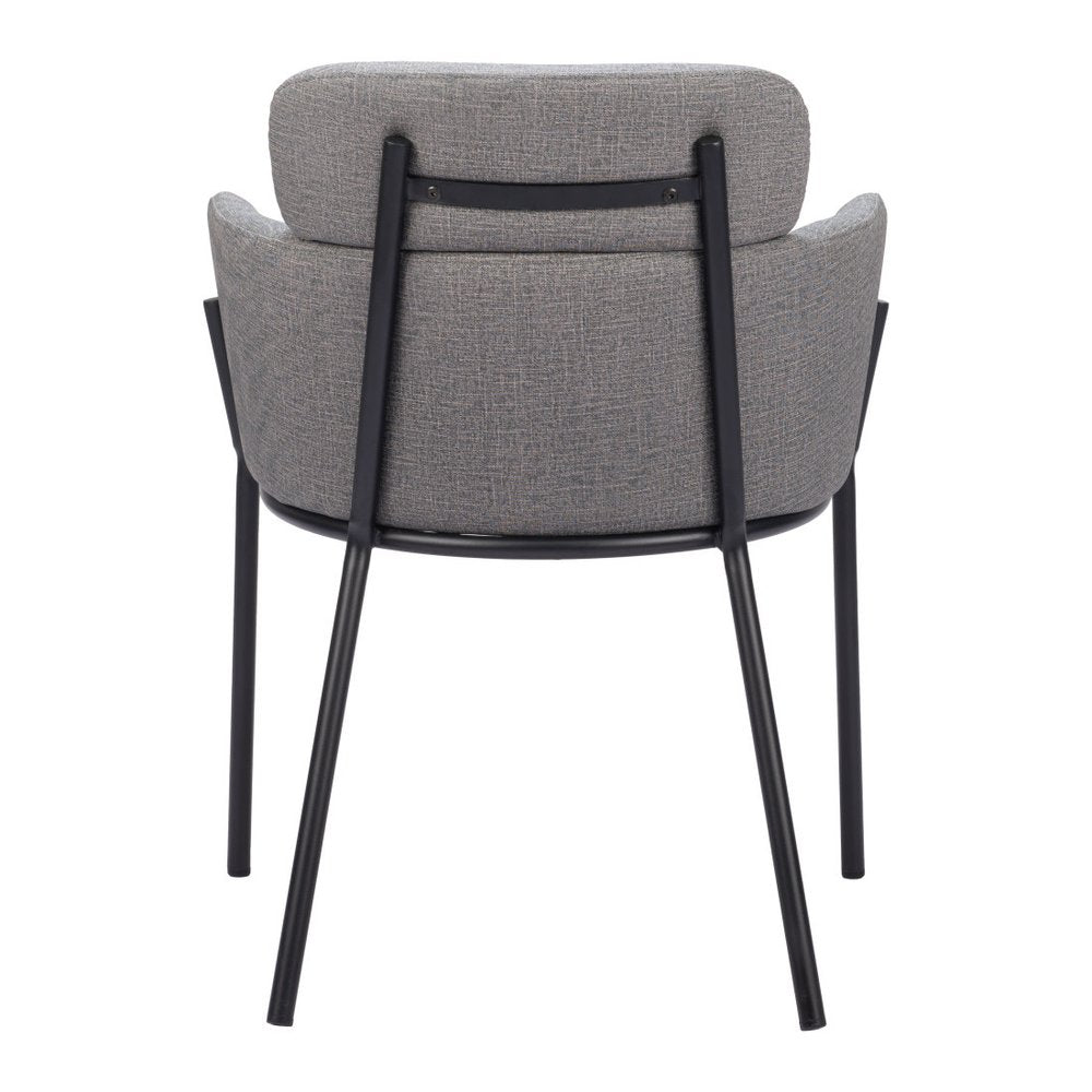Set of Two Gray and Black Upholstered Faux Leather Dining Arm Chairs