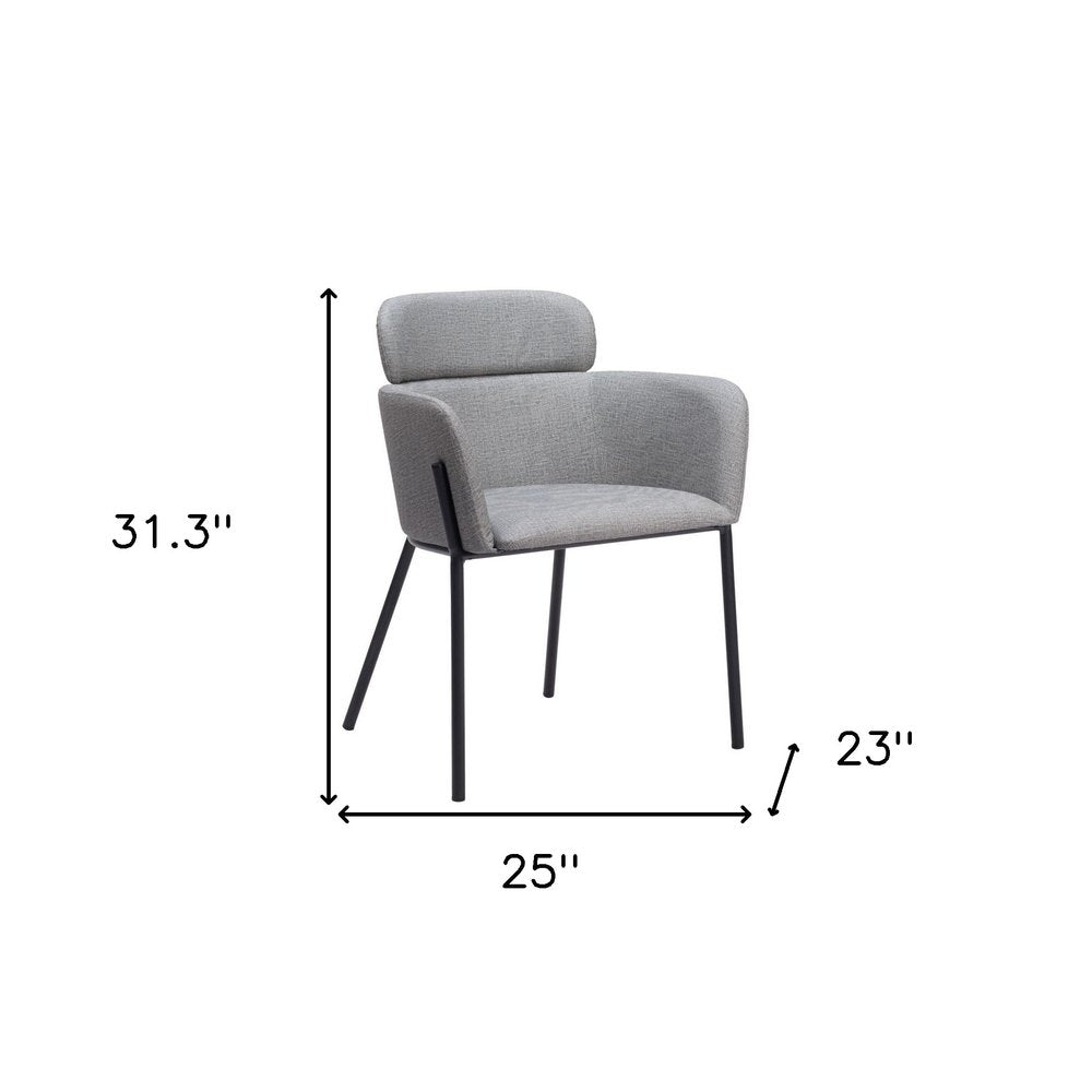 Set of Two Gray and Black Upholstered Faux Leather Dining Arm Chairs