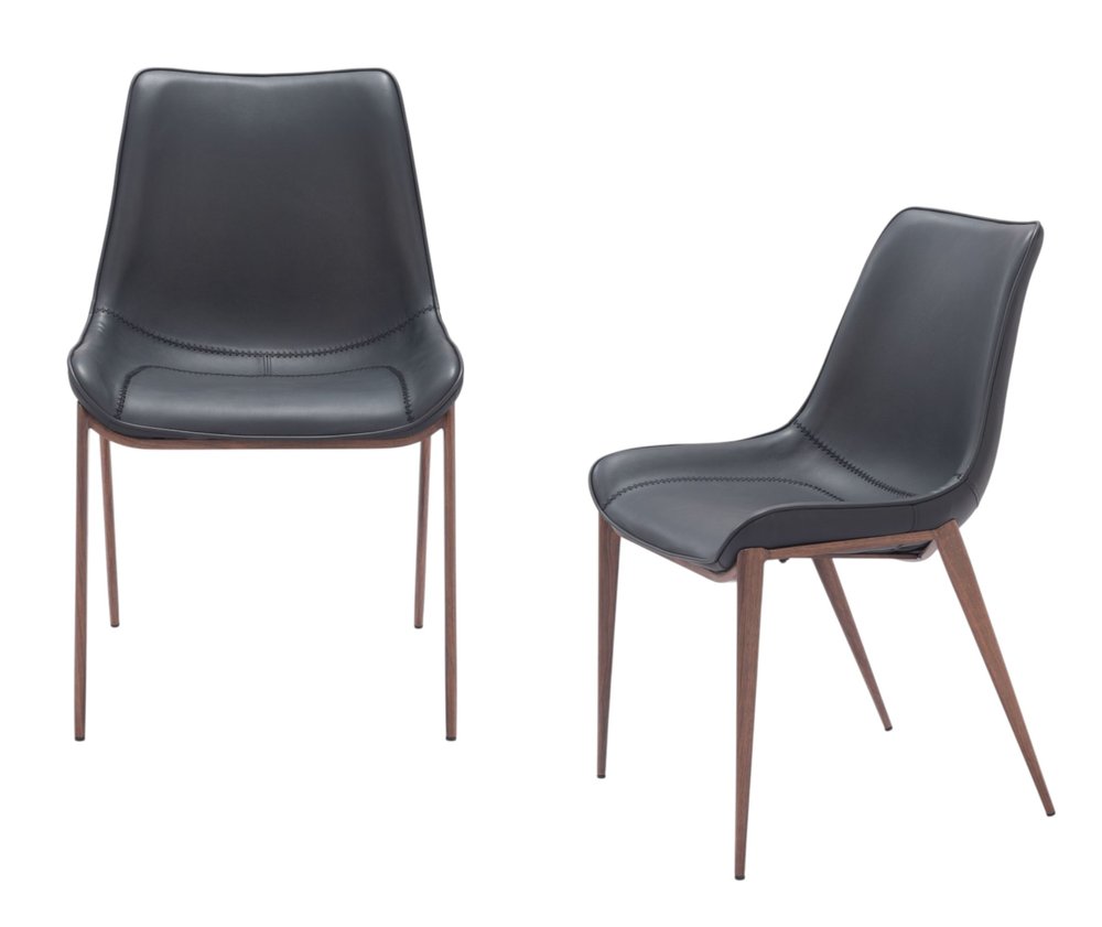 Set of Two Black and Brown Upholstered Faux Leather Dining Side Chairs