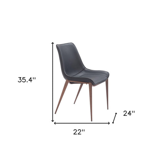 Set of Two Black and Brown Upholstered Faux Leather Dining Side Chairs