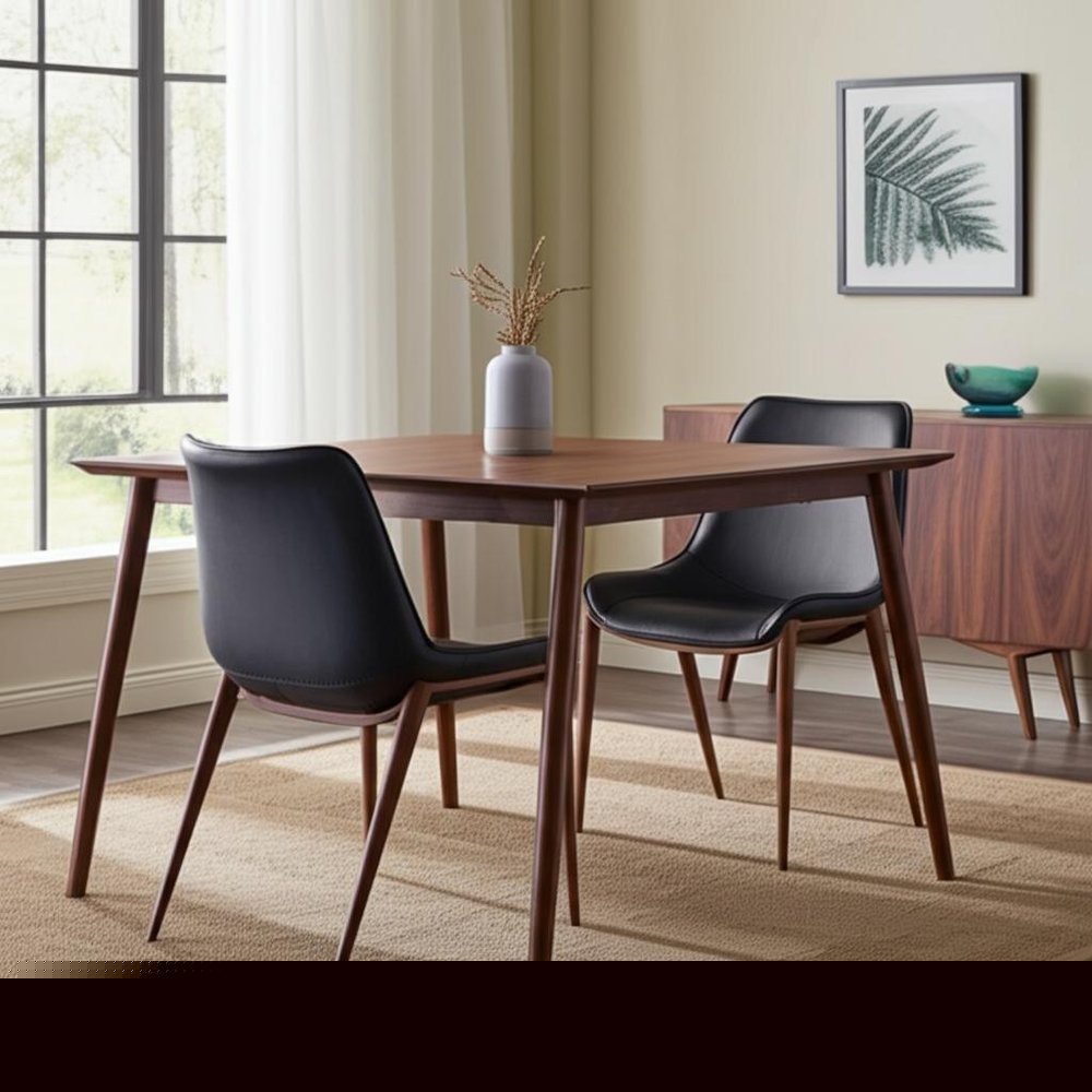 Set of Two Black and Brown Upholstered Faux Leather Dining Side Chairs