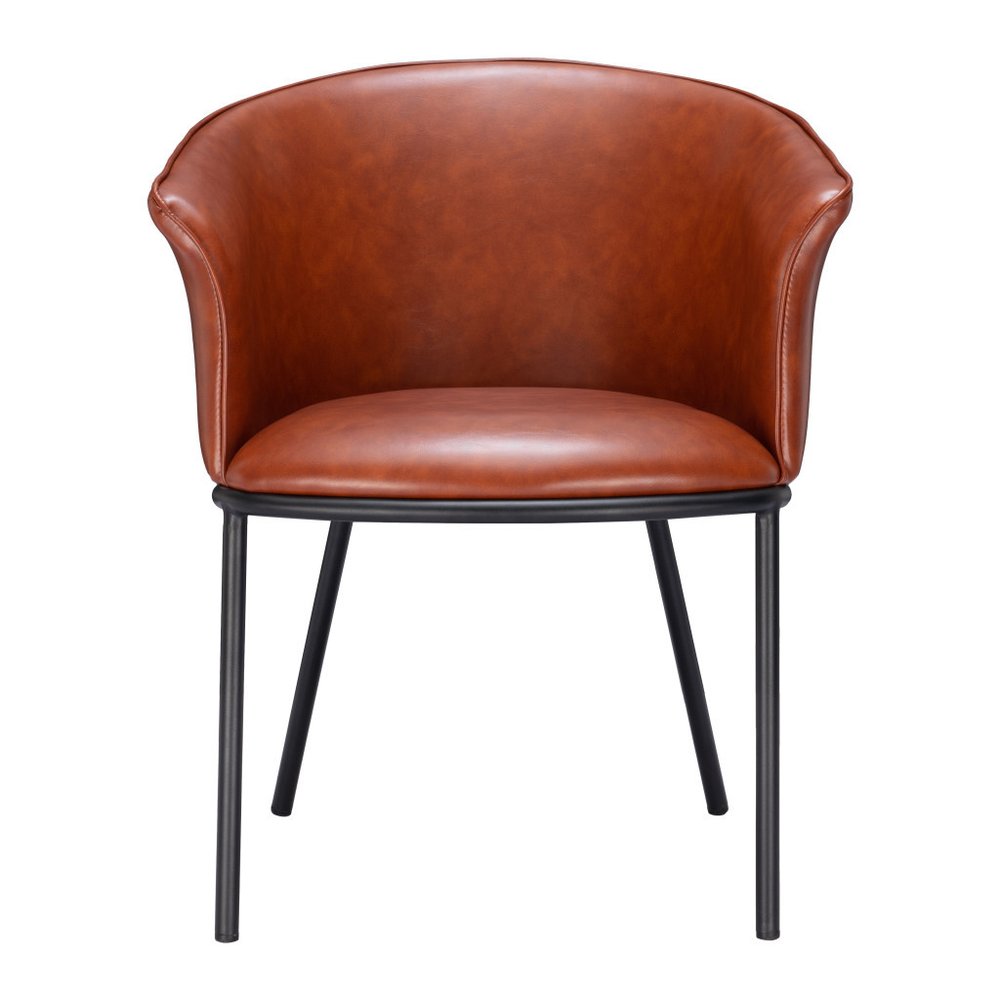 Brown and Black Upholstered Faux Leather Dining Arm Chair