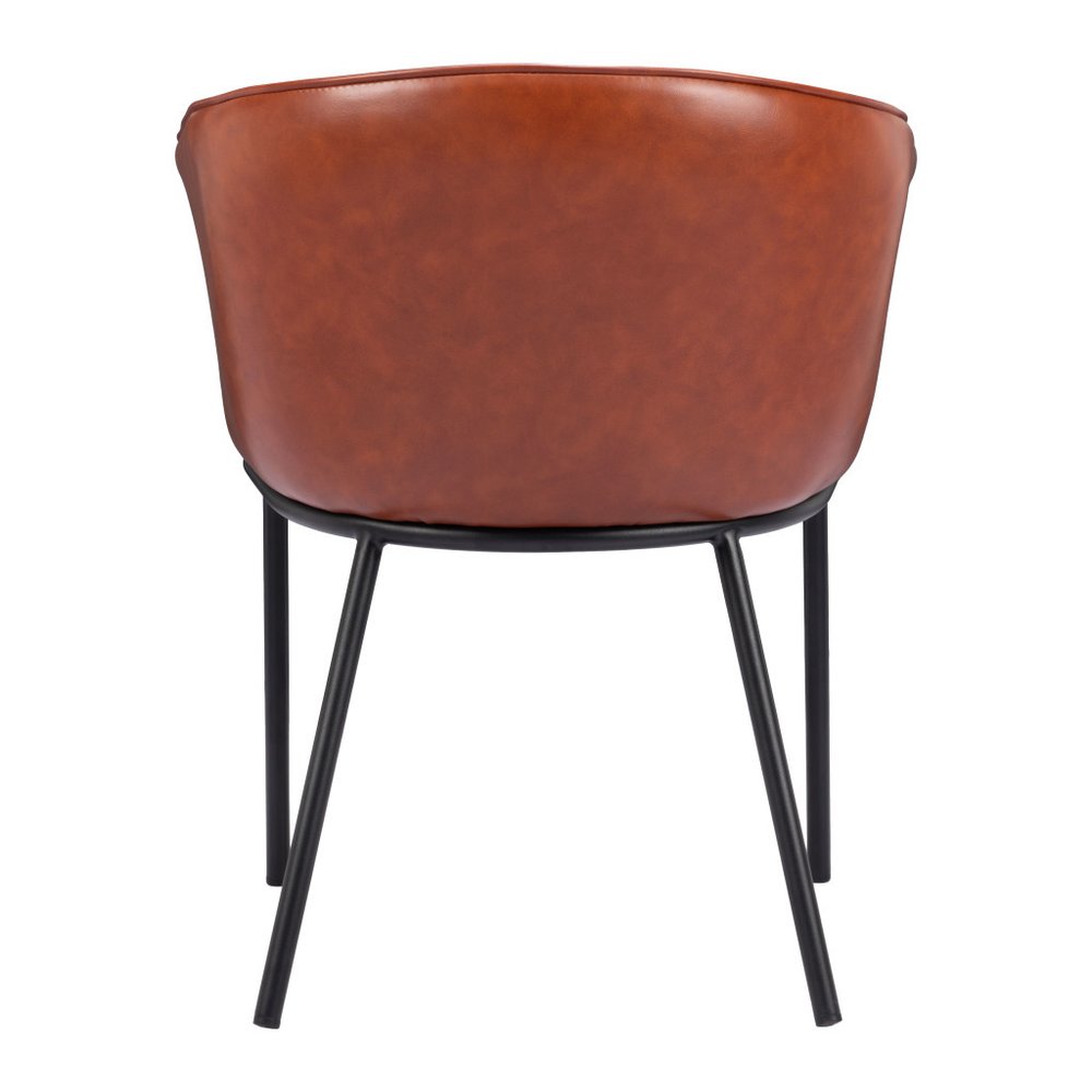 Brown and Black Upholstered Faux Leather Dining Arm Chair