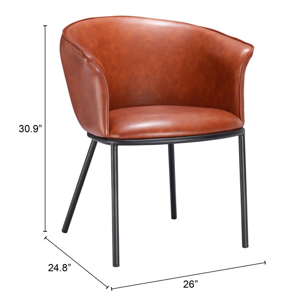 Brown and Black Upholstered Faux Leather Dining Arm Chair