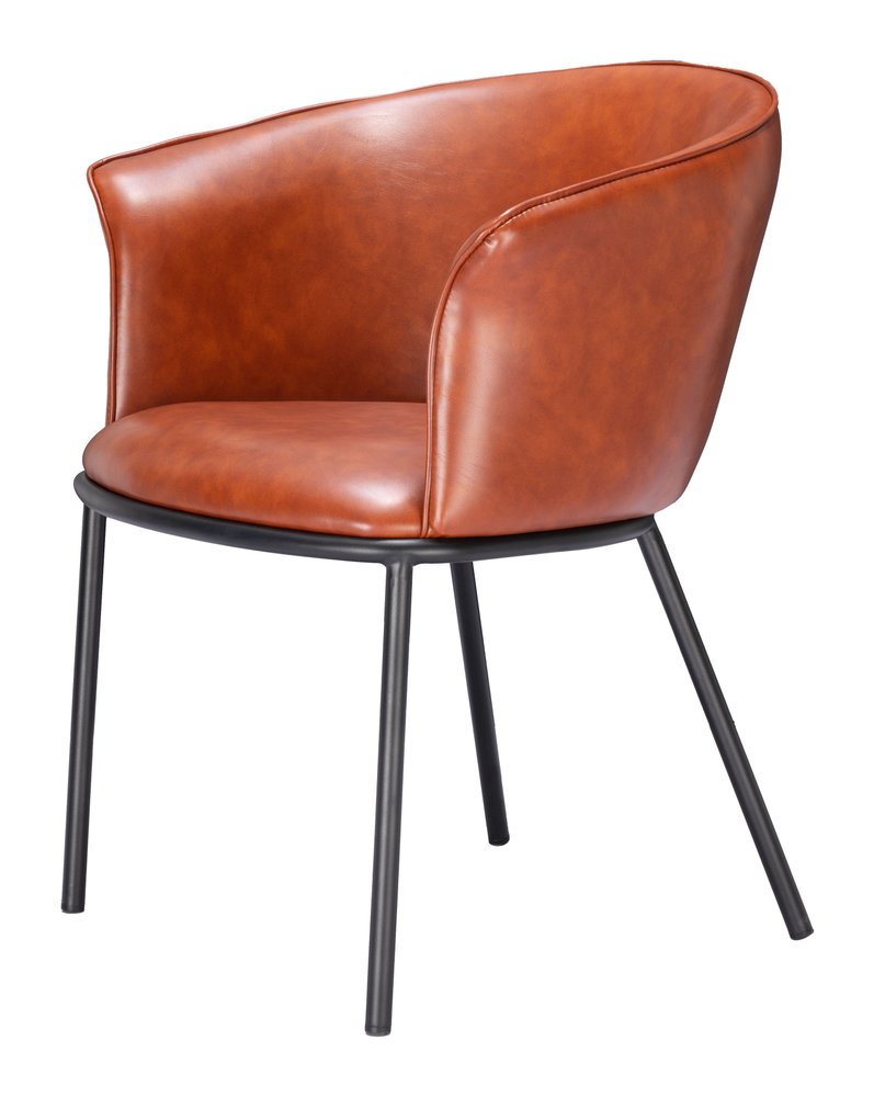 Brown and Black Upholstered Faux Leather Dining Arm Chair