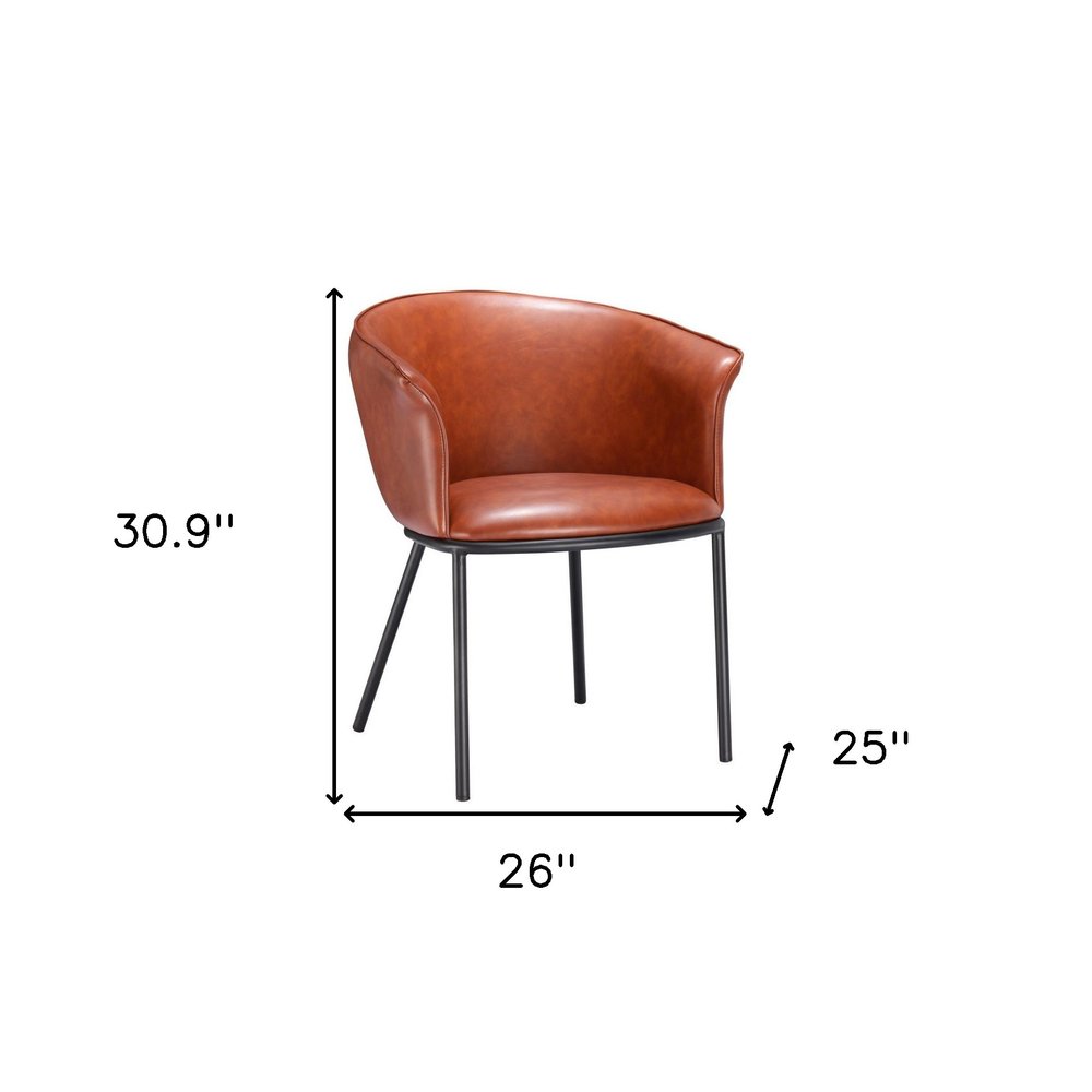 Brown and Black Upholstered Faux Leather Dining Arm Chair