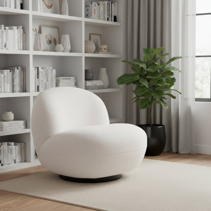 30" Cream And Black Faux Shearling And Upholstered Slipper Chair