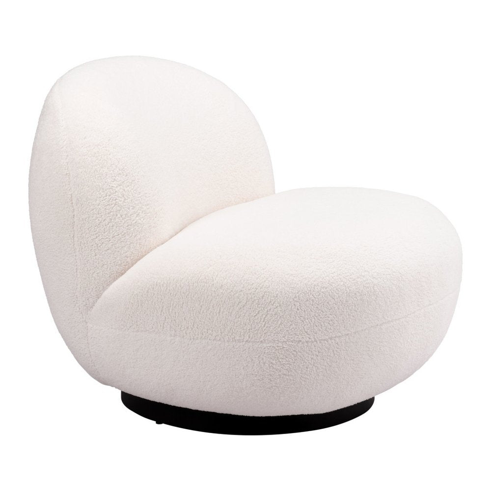 30" Cream And Black Faux Shearling And Upholstered Slipper Chair