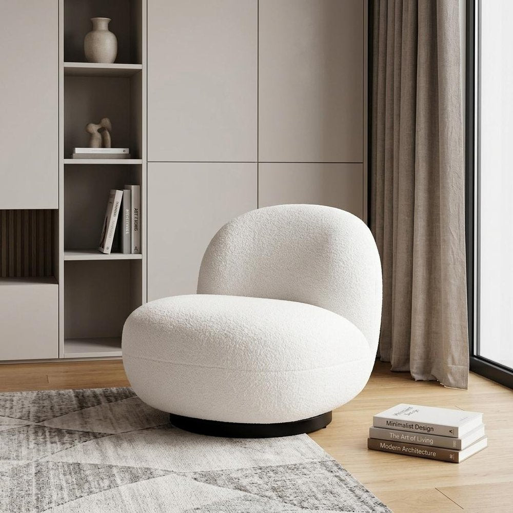 30" Cream And Black Faux Shearling And Upholstered Slipper Chair