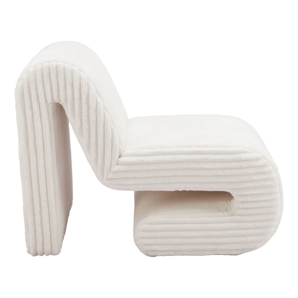 26" White Corduroy And Upholstered Lounge Chair
